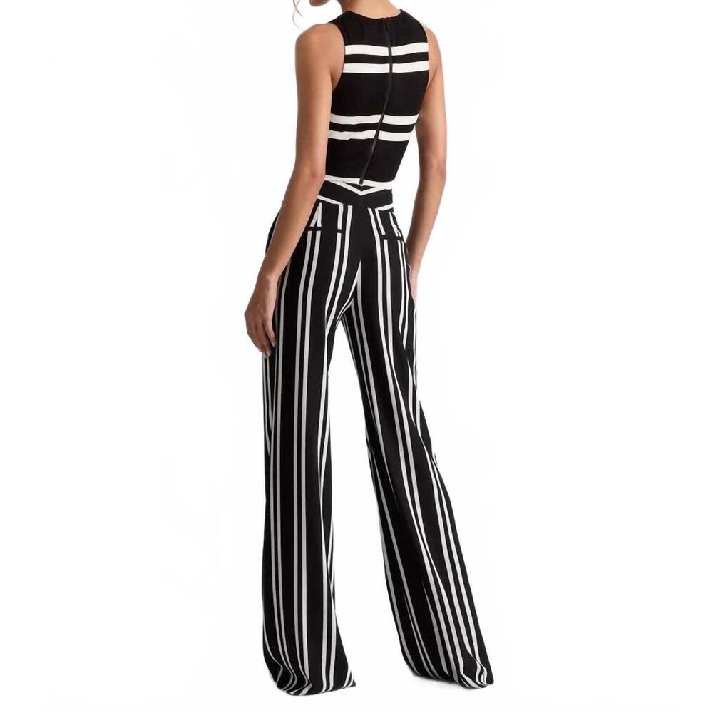 NEW ALICE + OLIVIA dylan paddleboard stripe pant in black/ecru - Picture 3 of 5